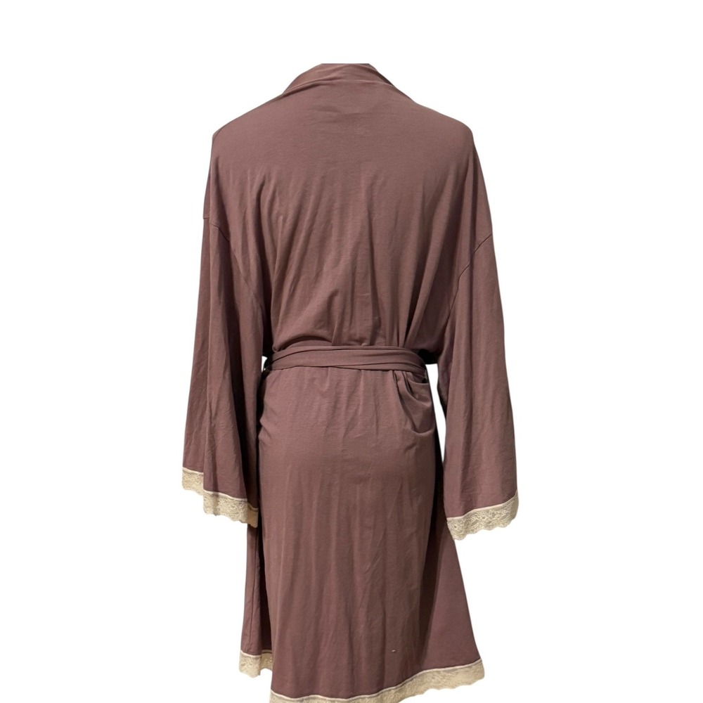 ThirdLove WonderKnit Robe Women Medium Mauve Modal Cotton Lace Trim Wrap Lounge - Picture 4 of 8